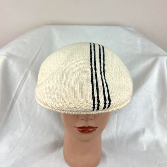 Cream and black striped Kangol Cotton Hat Y2K - Picture 1 of 8